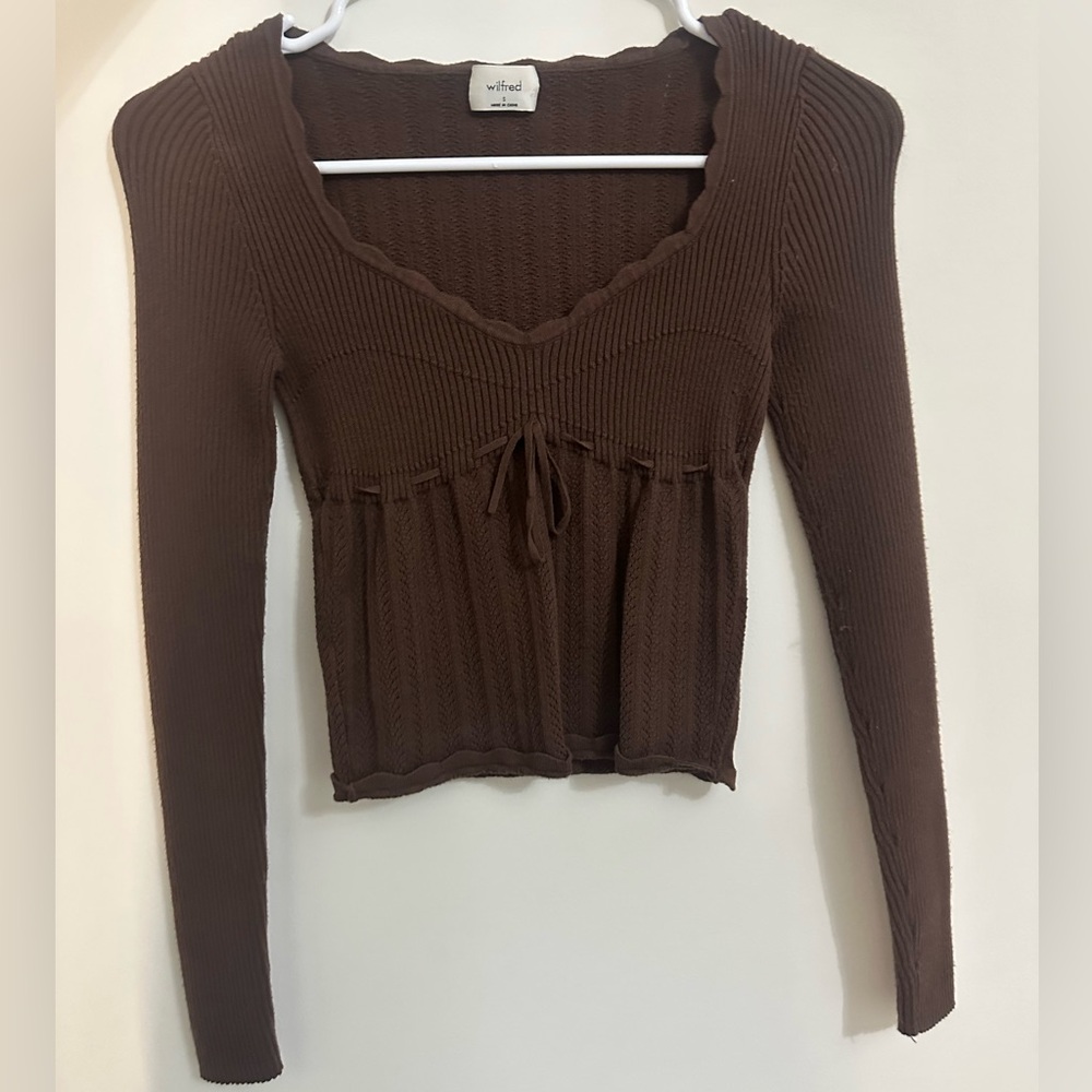 Aritzia/Wilfred Brown Ribbed Long Sleeve
